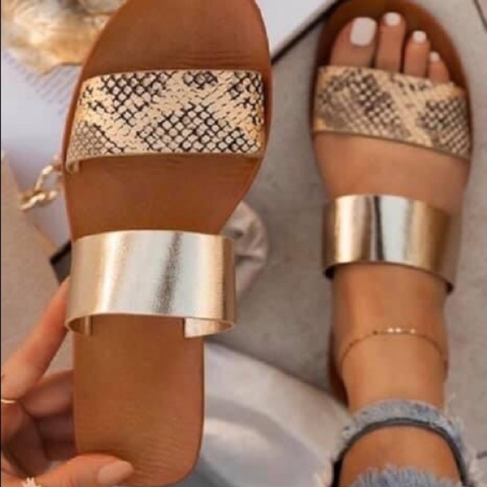 Snake Print and Gold Strap Sandals by Bamboo